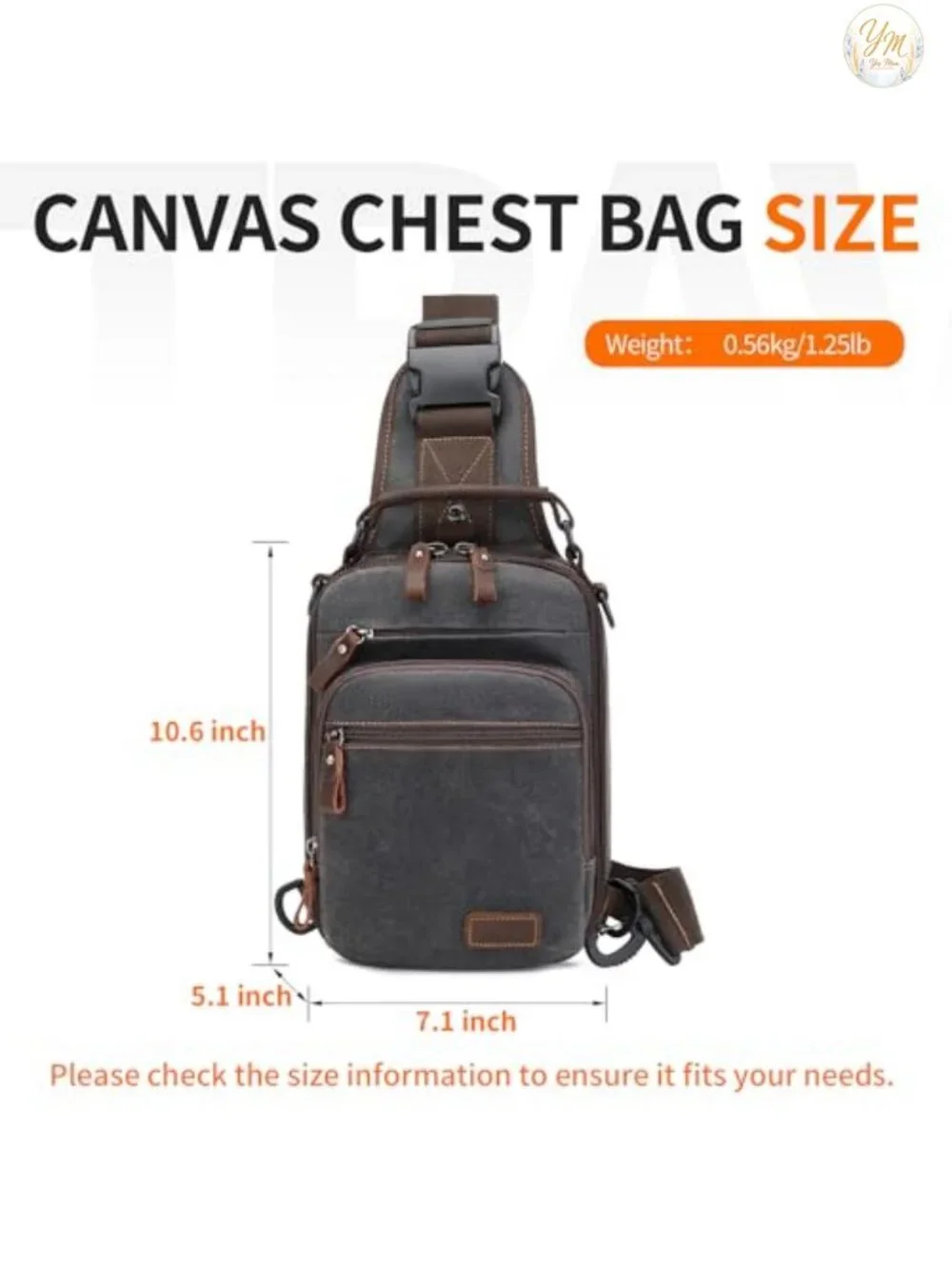 Waxed Canvas Sling Bag for Men Crossbody Chest Bag Water Resistant Shoulder